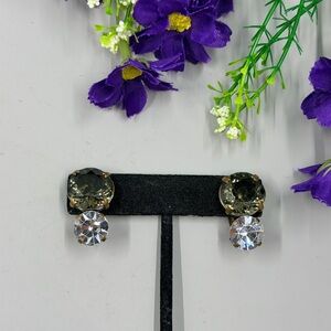 Double Stone Genuine Crystal Vintage Clip On Earrings